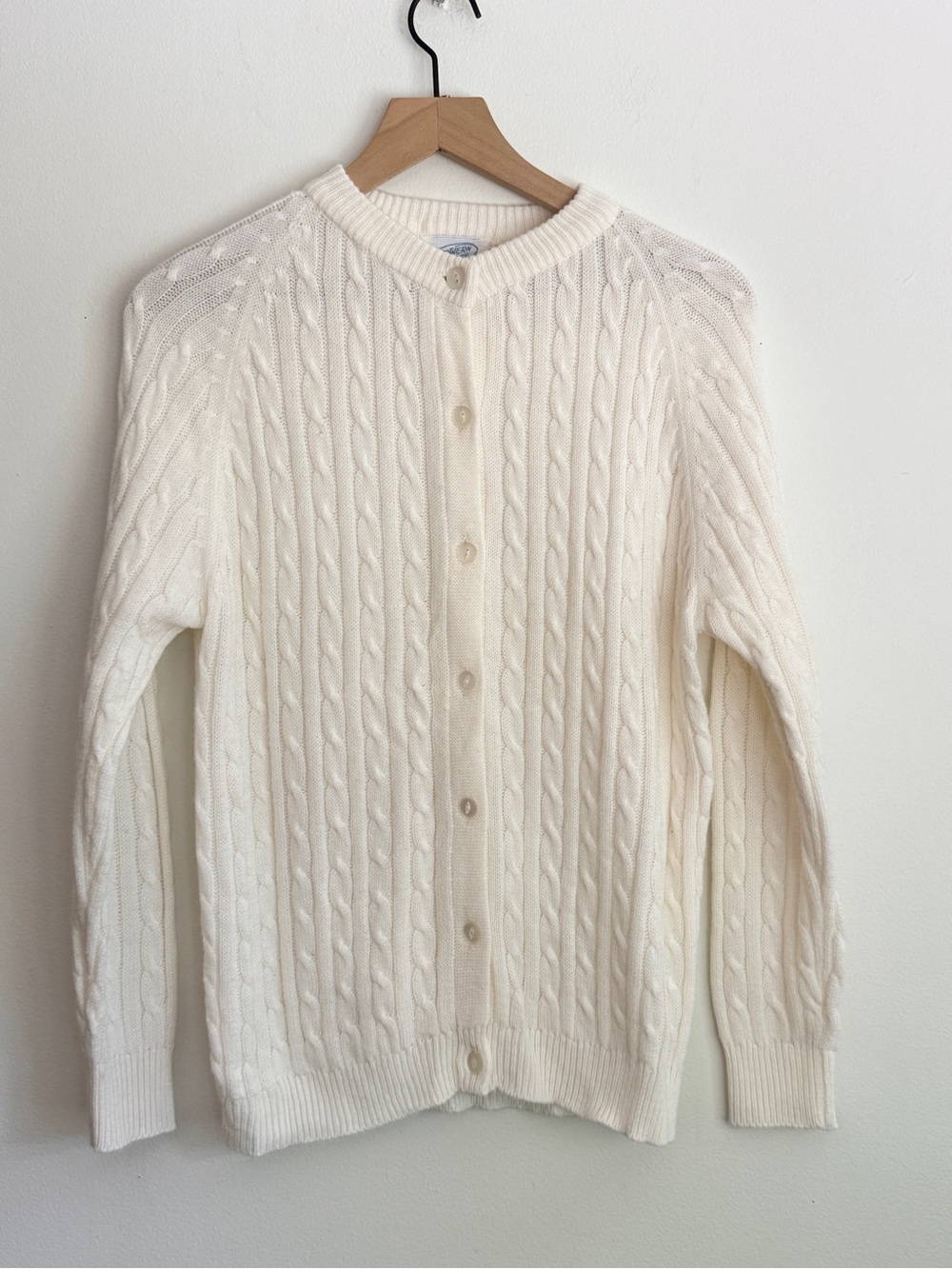 Northern Isles Cable Knit Cardigan Sweater 1980s Ivory Crewneck Button 40 (M)